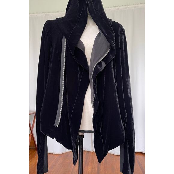 Rick Owens Black Velvet Hooded Biker Jacket Women's Size Medium Designer Luxury - Picture 7 of 14
